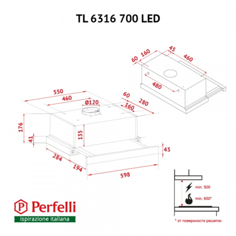 Витяжка PERFELLI TL 6316 Full Inox 700 LED