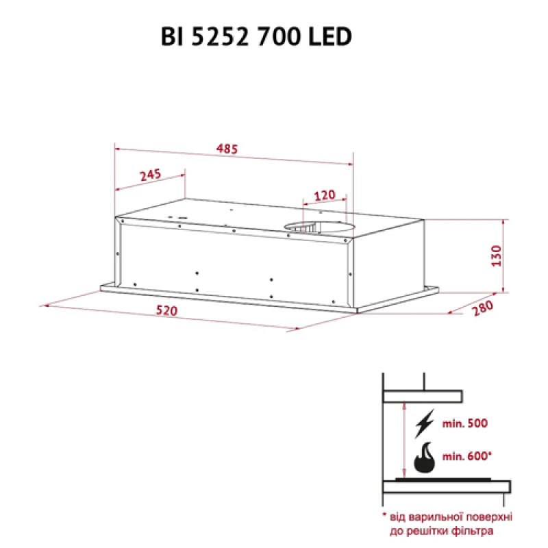 Витяжка PERFELLI BI 5252 I 700 LED