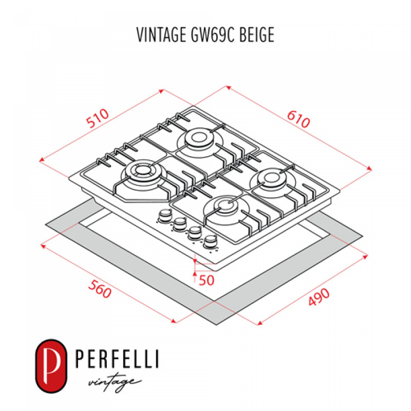Варильна поверхня PERFELLI VINTAGE GW69C BEIGE