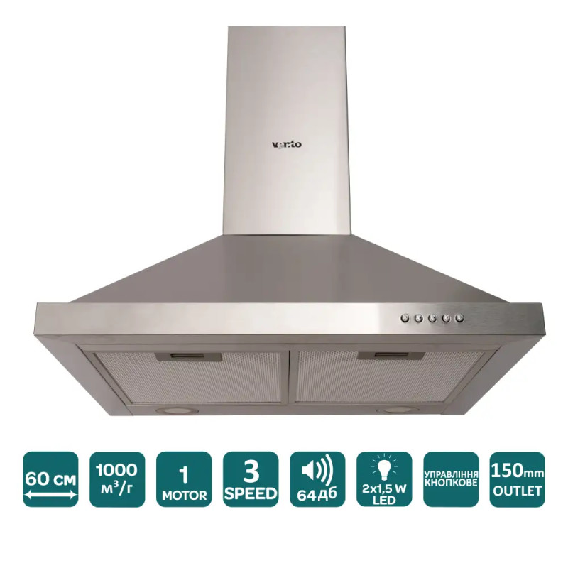 Витяжка VENTOLUX LAZIO 60 INOX (1000) LED