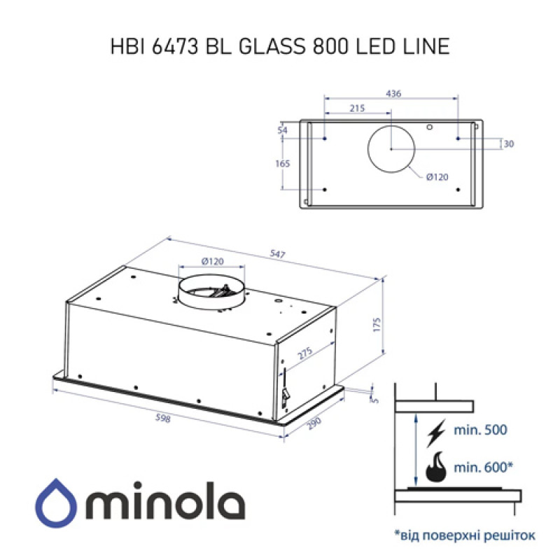Витяжка MINOLA HBI 6473 BL GLASS 800 LED Line
