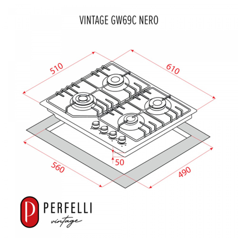 Варильна поверхня PERFELLI VINTAGE GW69C NERO