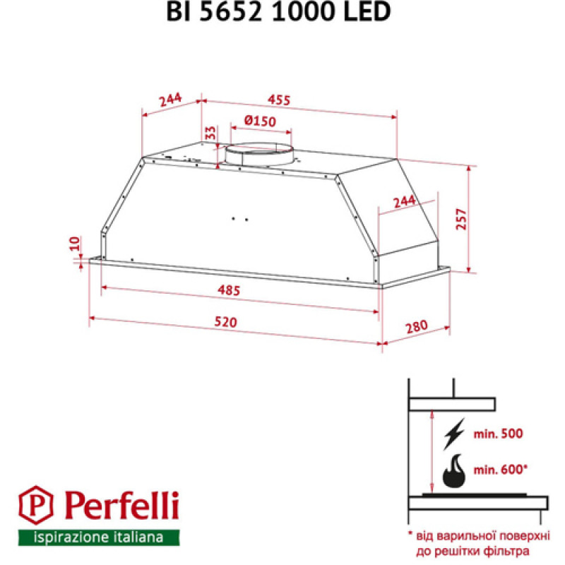 Витяжка PERFELLI BI 5652 BL 1000 LED