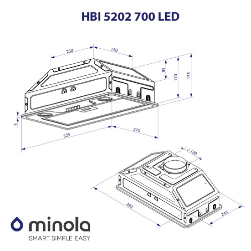 Витяжка MINOLA HBI 5202 BL 700 LED