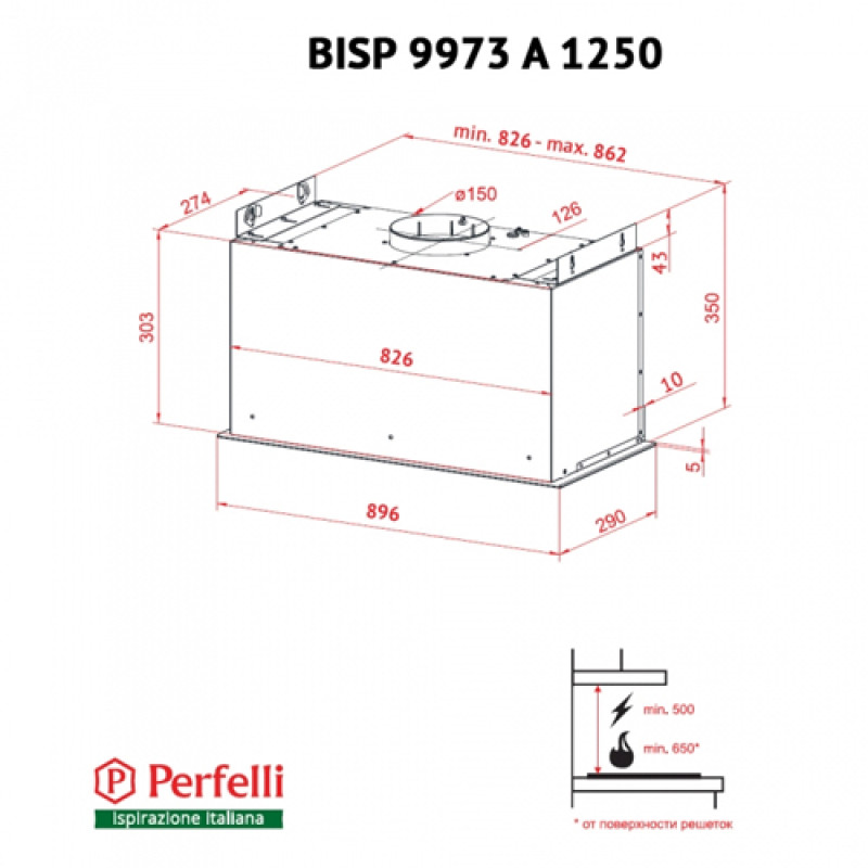 Витяжка PERFELLI BISP 9973 A 1250 IV LED Strip