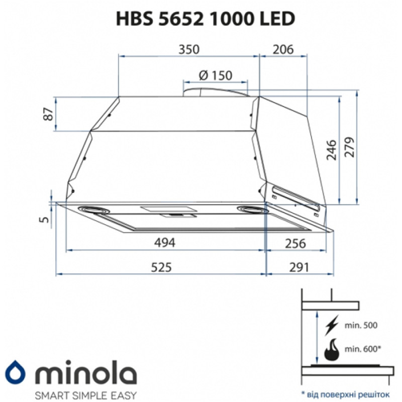 Витяжка MINOLA HBS 5652 BL 1000 LED