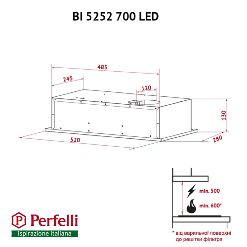 Витяжка PERFELLI BI 5252 BL 700 LED